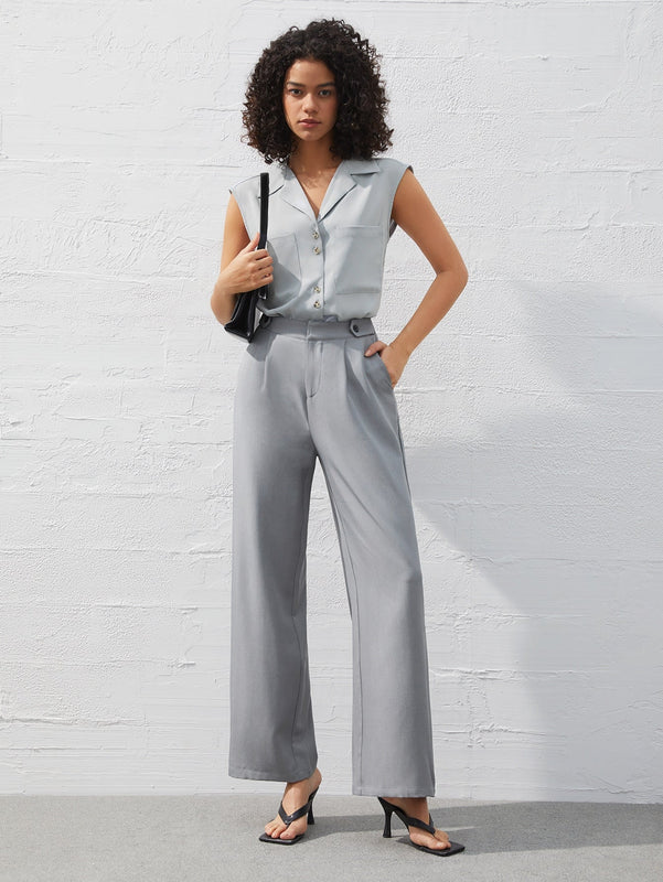 BIZwear Camisa Sin Mangas De Color Solido Para Mujer Con Cuello
