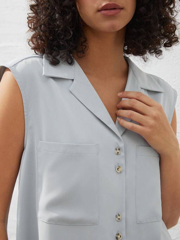 BIZwear Camisa Sin Mangas De Color Solido Para Mujer Con Cuello
