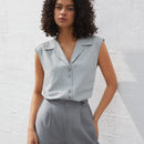 BIZwear Camisa Sin Mangas De Color Solido Para Mujer Con Cuello