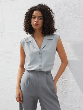 BIZwear Camisa Sin Mangas De Color Solido Para Mujer Con Cuello
