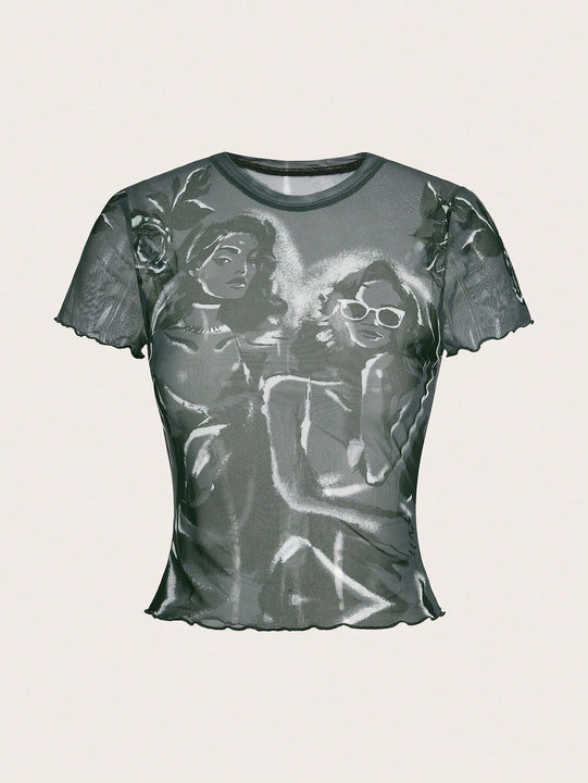 ICON CamiConjuntoa De Malla Para Mujer Con Estampado De Flores Y Figuras