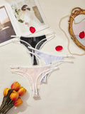 Dia De San Valentin Hueco Doble Correa Encaje Tanga Bragas (juego De 3 Piezas) Lenceria