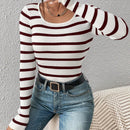 Frenchy Sueter De Punto Acanalado A Rayas Para Mujeres Con Cuello Redondo
