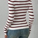 Frenchy Sueter De Punto Acanalado A Rayas Para Mujeres Con Cuello Redondo