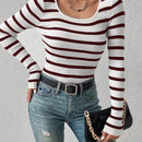 Frenchy Sueter De Punto Acanalado A Rayas Para Mujeres Con Cuello Redondo