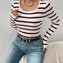 Frenchy Sueter De Punto Acanalado A Rayas Para Mujeres Con Cuello Redondo