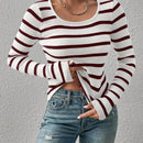 Frenchy Sueter De Punto Acanalado A Rayas Para Mujeres Con Cuello Redondo