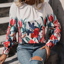 LUNE Camisa Casual De Vacaciones Con Encaje Floral Impreso Y Adorno