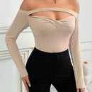 Prive Camiseta De Manga Larga Sey Con Nudo Torcido Y Un Hombro Para El Dia De San Valentin Para Mujer