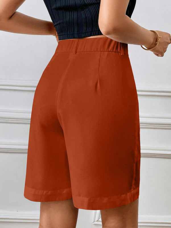Essnce Shorts Casuales Rectos Monocromaticos Para Mujer