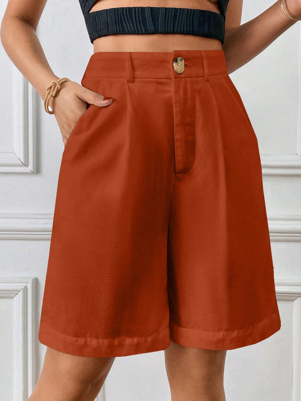 Essnce Shorts Casuales Rectos Monocromaticos Para Mujer
