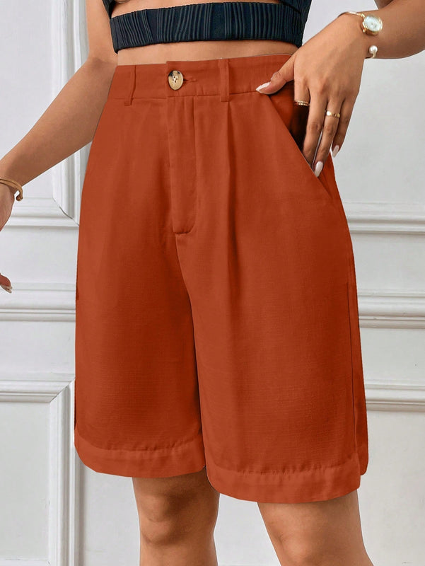 Essnce Shorts Casuales Rectos Monocromaticos Para Mujer