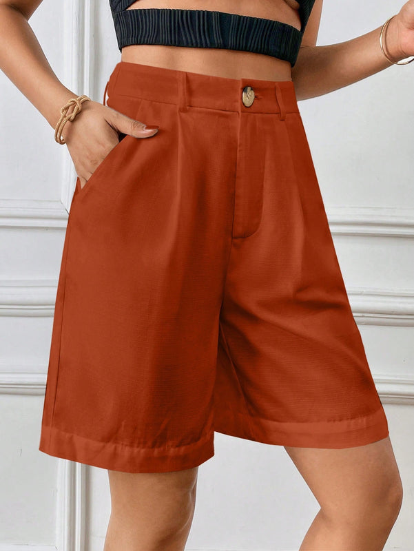Essnce Shorts Casuales Rectos Monocromaticos Para Mujer