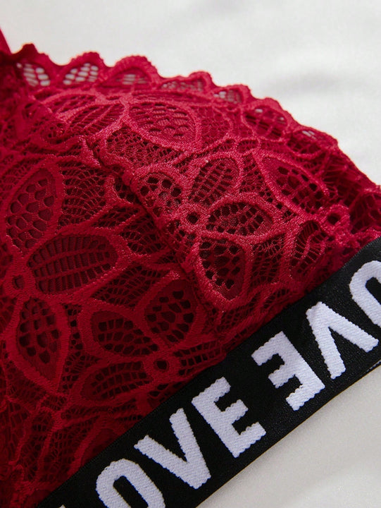 Conjunto De Ropa Interior De 6 Piezas Con Encaje Y Patrones De Alfabeto, Conjunto De Lenceria