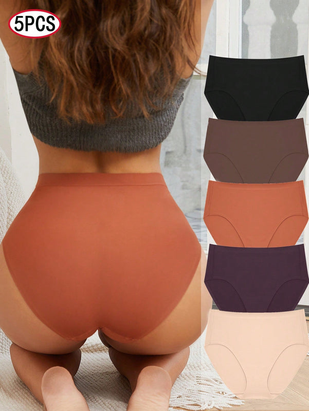 Finetoo set de 5 calzoncillos de mujer de unicolor, comodos y sin costuras