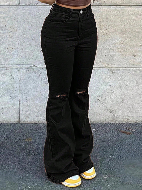 Jeans Acampanados Para Mujeres Con Efecto Lavado Y Desgastado