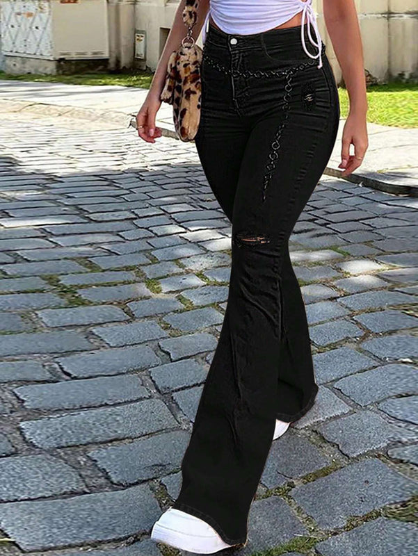 Jeans Acampanados Para Mujeres Con Efecto Lavado Y Desgastado