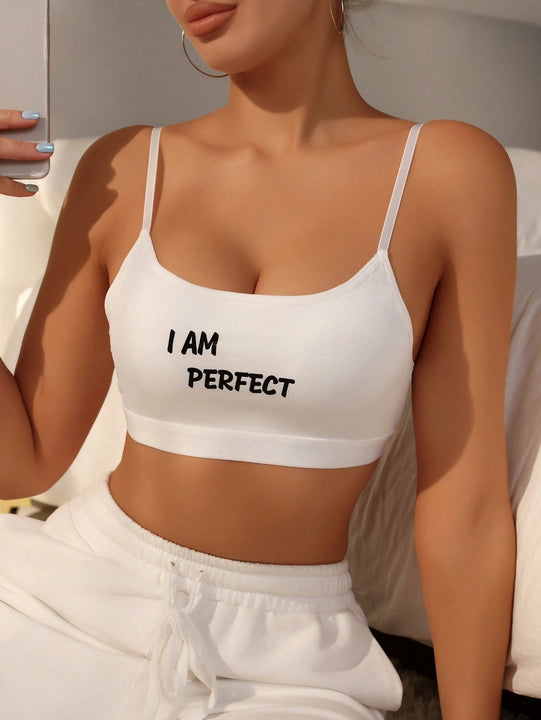 Sujetador Acolchado Inalambrico Con Estampado De Letras Para Mujer