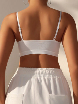 Sujetador Acolchado Inalambrico Con Estampado De Letras Para Mujer