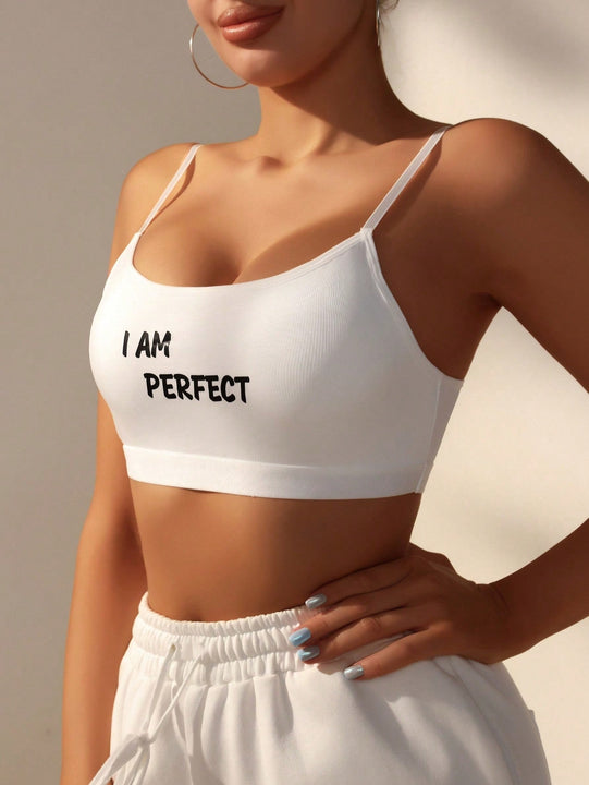 Sujetador Acolchado Inalambrico Con Estampado De Letras Para Mujer