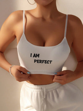 Sujetador Acolchado Inalambrico Con Estampado De Letras Para Mujer