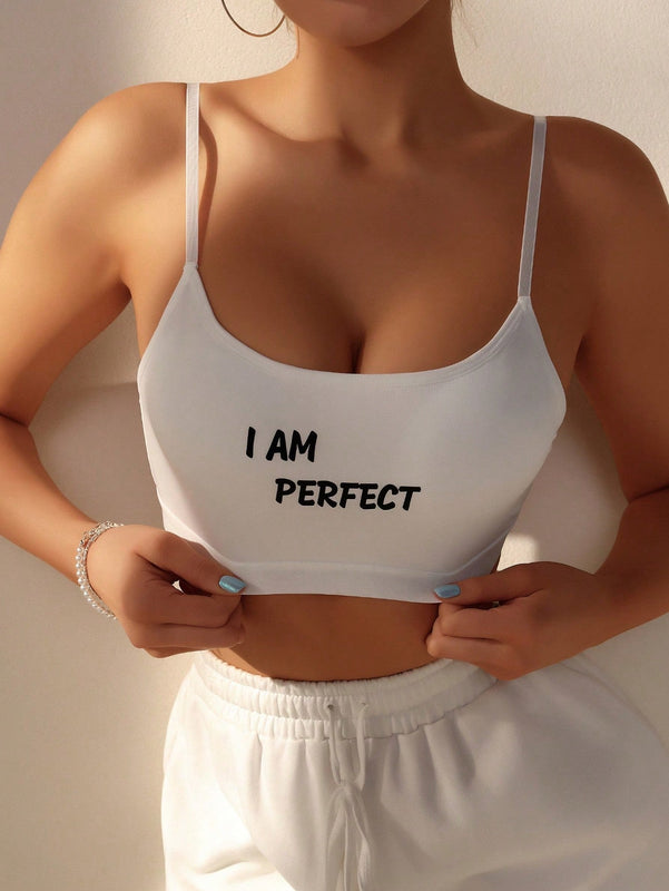 Sujetador Acolchado Inalambrico Con Estampado De Letras Para Mujer