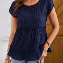 EMERY ROSE Camisa De Mujer En Capas De Tela Texturizada Azul Marino Con Cuello Redondo Y Punos Con Volantes Para La Primavera