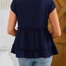 EMERY ROSE Camisa De Mujer En Capas De Tela Texturizada Azul Marino Con Cuello Redondo Y Punos Con Volantes Para La Primavera