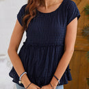 EMERY ROSE Camisa De Mujer En Capas De Tela Texturizada Azul Marino Con Cuello Redondo Y Punos Con Volantes Para La Primavera