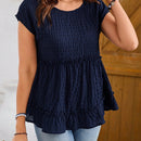 EMERY ROSE Camisa De Mujer En Capas De Tela Texturizada Azul Marino Con Cuello Redondo Y Punos Con Volantes Para La Primavera