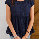 EMERY ROSE Camisa De Mujer En Capas De Tela Texturizada Azul Marino Con Cuello Redondo Y Punos Con Volantes Para La Primavera