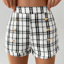 Prive Pantalones Cortos De Cuadros De Doble Botonadura Para Mujer