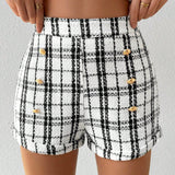 Prive Pantalones Cortos De Cuadros De Doble Botonadura Para Mujer