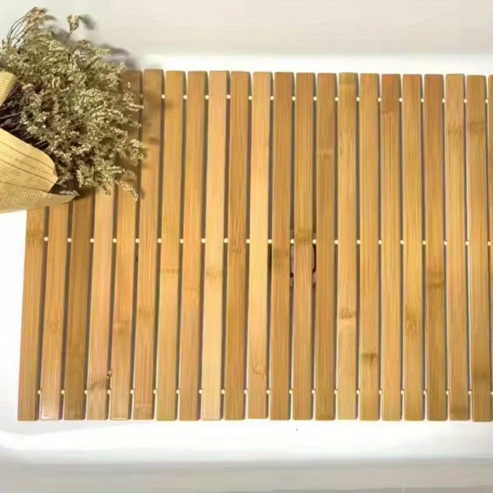 Alfombra de baño de bambú artesanal - Antideslizante, tapete rectangular con diseño geométrico para baño y ducha, 100% fibra de bambú, duradero y de alta calidad