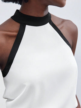 Maija Camisa Sin Mangas Tejida De Cuello Alto Con Bloques De Colores Para Mujer