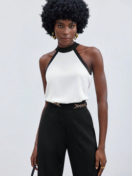 Maija Camisa Sin Mangas Tejida De Cuello Alto Con Bloques De Colores Para Mujer