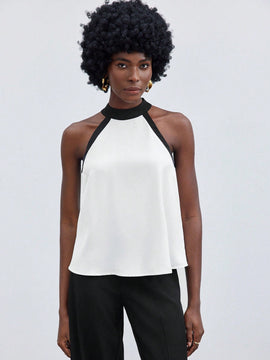 Maija Camisa Sin Mangas Tejida De Cuello Alto Con Bloques De Colores Para Mujer