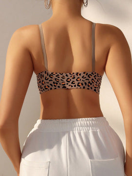 Sujetador Inalambrico De Impresion De Leopardo Para Mujeres