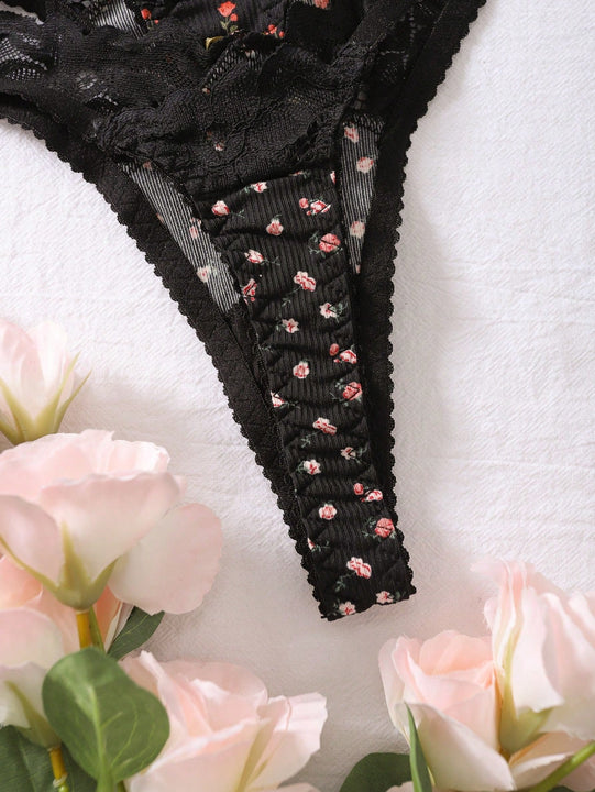 Tangas Estampadas De Flores Pequenas Para Mujer (3 Piezas)