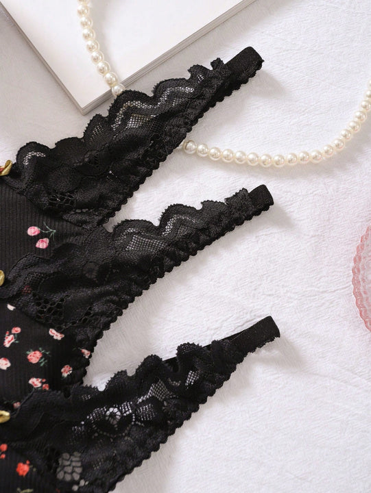 Tangas Estampadas De Flores Pequenas Para Mujer (3 Piezas)