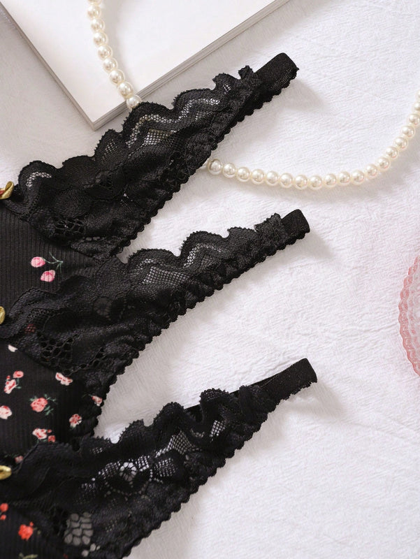Tangas Estampadas De Flores Pequenas Para Mujer (3 Piezas)