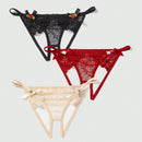ROMWE Kawaii 3 Unids/Conjunto Ropa Interior Con Lazo De Encaje En La Entrepierna Abierta