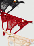 ROMWE Kawaii 3 Unids/Conjunto Ropa Interior Con Lazo De Encaje En La Entrepierna Abierta