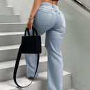 Jeans Desgastados De Corte Recto Para Mujer