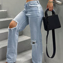 Jeans Desgastados De Corte Recto Para Mujer