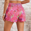 VCAY Conjunto De Verano Para Mujeres Pantalones Cortos Estampados Tropicales Con Cintura Fruncida