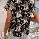LUNE Blusa Casual Para Mujer Con Estampado Floral Y Escote En Forma De Ojo De Cerradura