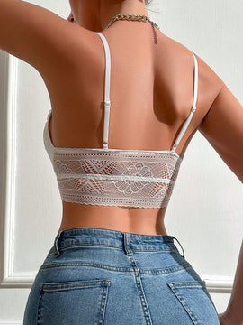 Sujetador De Encaje De Cuello En V Y Color Solido Para Mujer