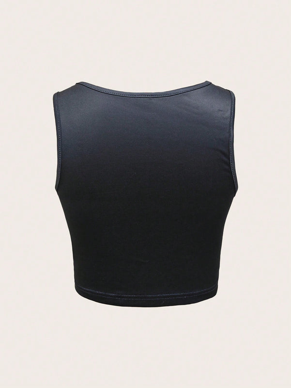 Top sin mangas de cuello redondo y estampado para mujeres, ideal para el verano