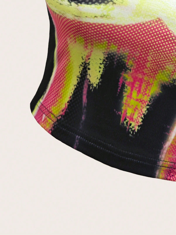Top sin mangas de cuello redondo y estampado para mujeres, ideal para el verano